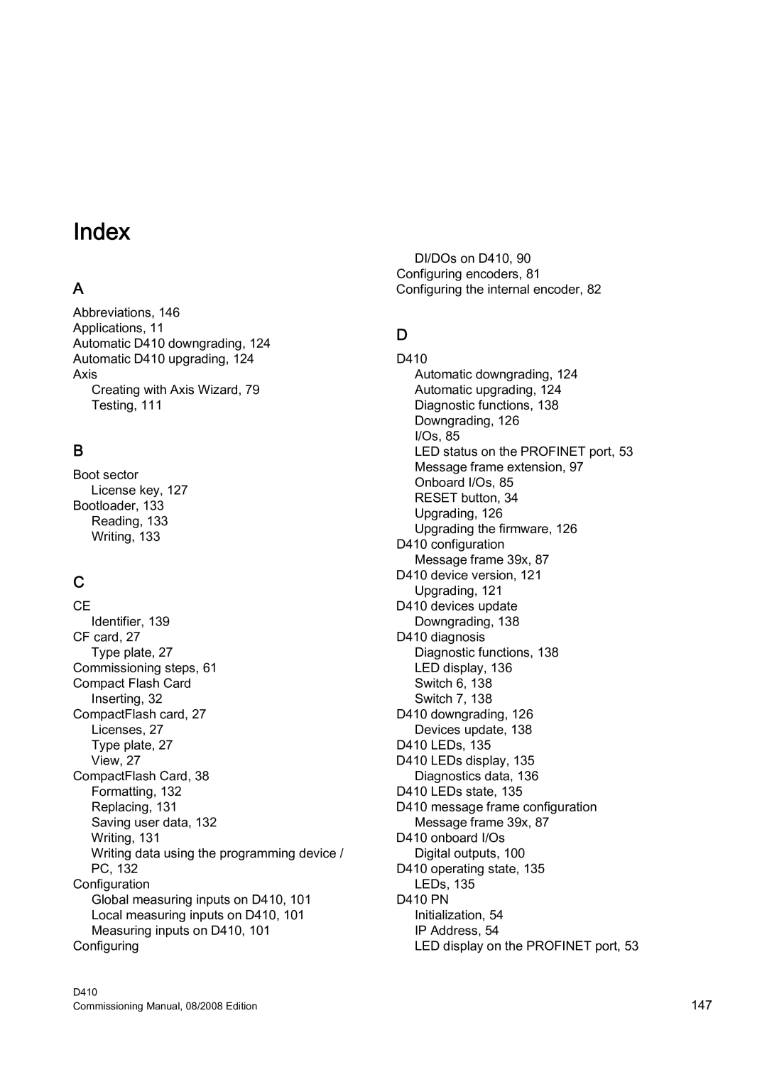 Siemens D410 appendix Index 