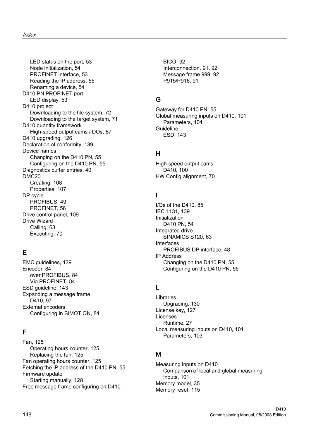 Siemens D410 appendix Index 