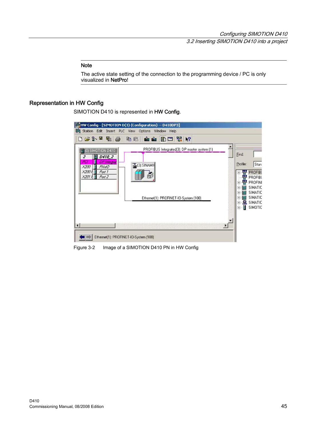 Siemens appendix Representation in HW Config, Image of a Simotion D410 PN in HW Config 