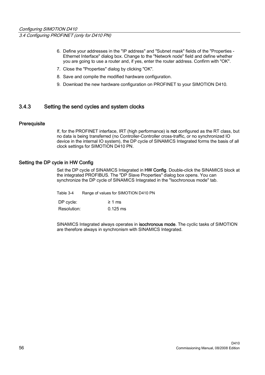 Siemens D410 appendix Setting the send cycles and system clocks, Prerequisite, Setting the DP cycle in HW Config 