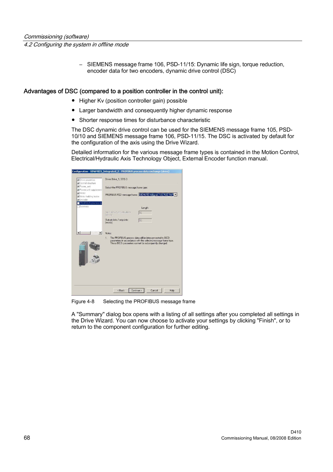 Siemens D410 appendix Selecting the Profibus message frame 