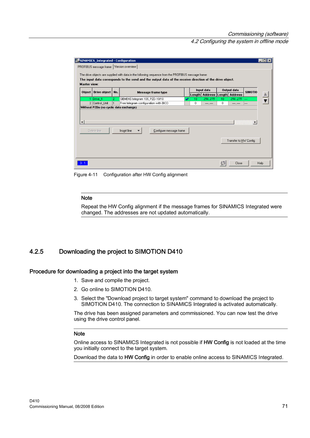 Siemens appendix Downloading the project to Simotion D410, Procedure for downloading a project into the target system 