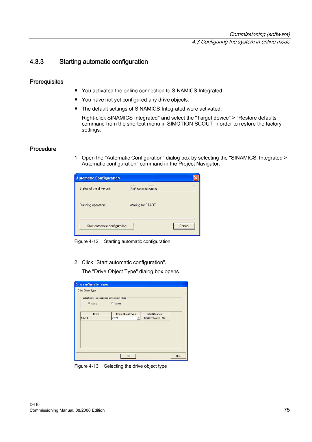 Siemens D410 appendix Starting automatic configuration 