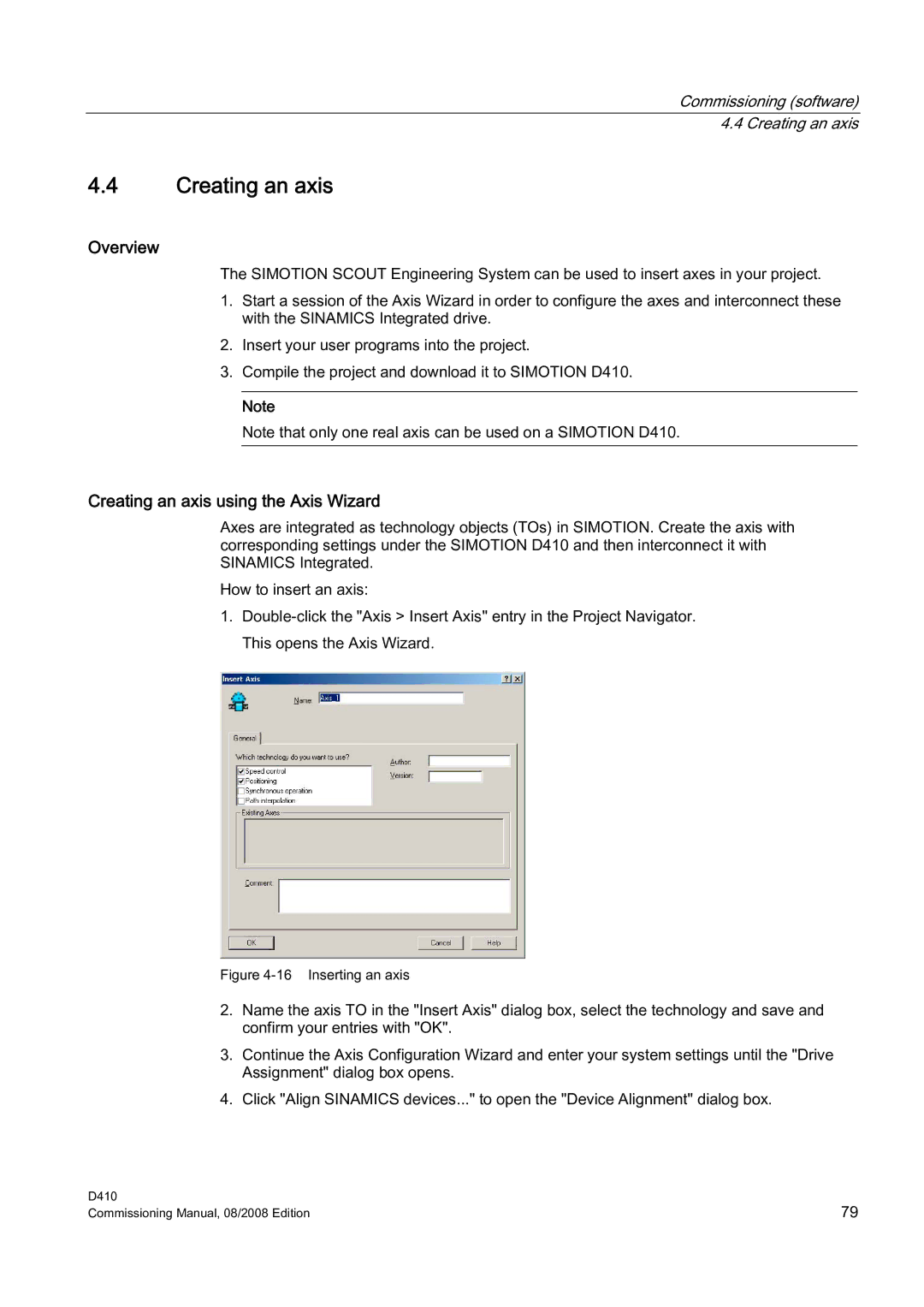 Siemens D410 appendix Creating an axis using the Axis Wizard 