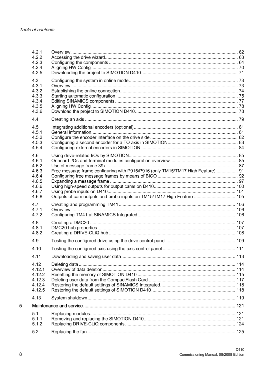 Siemens D410 appendix Table of contents 