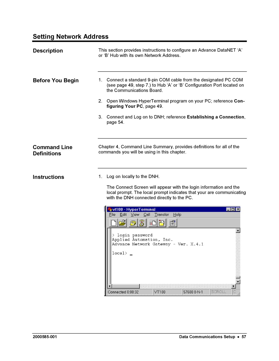 Siemens DataNET Hub (DNH) user manual Setting Network Address 