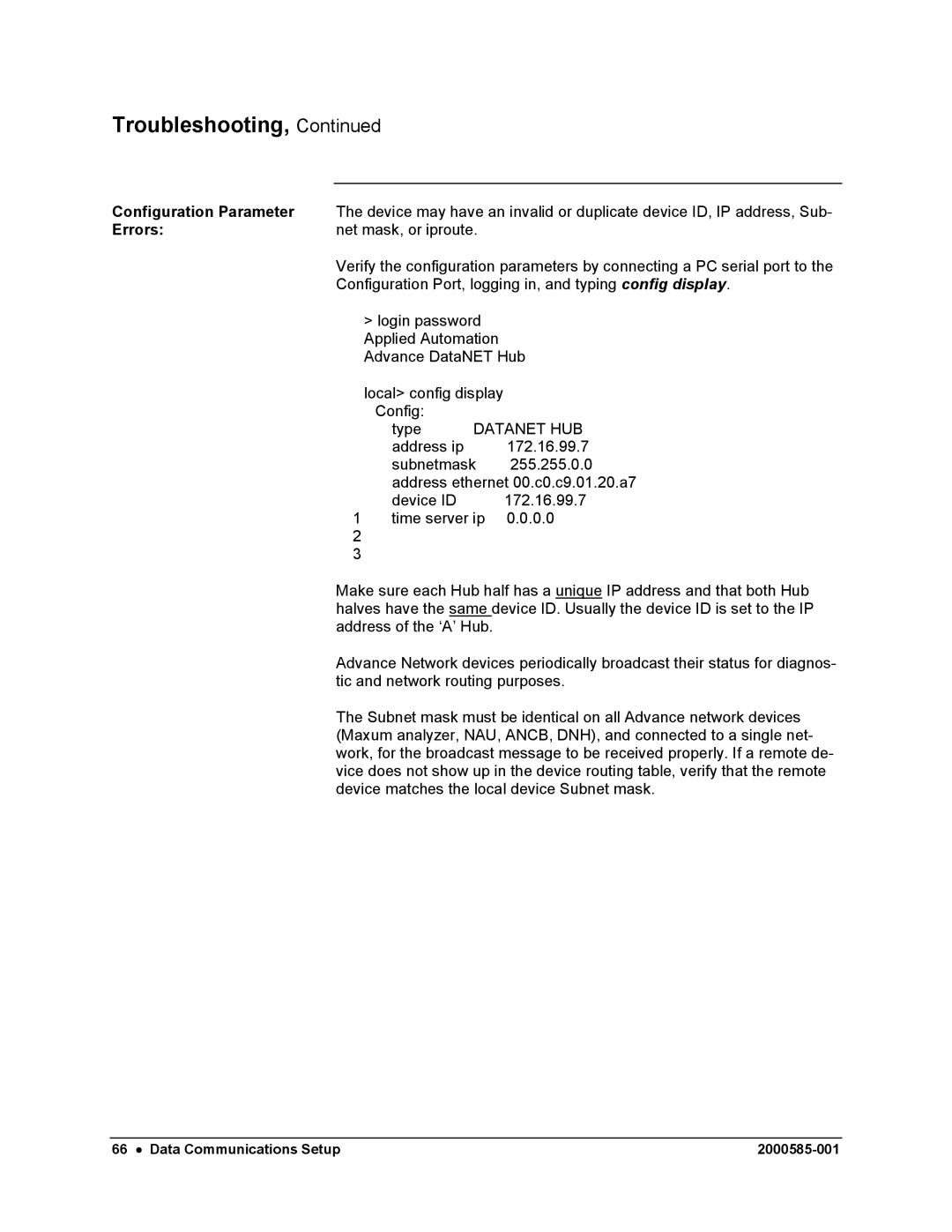 Siemens DataNET Hub (DNH) user manual Configuration Parameter, Errors 