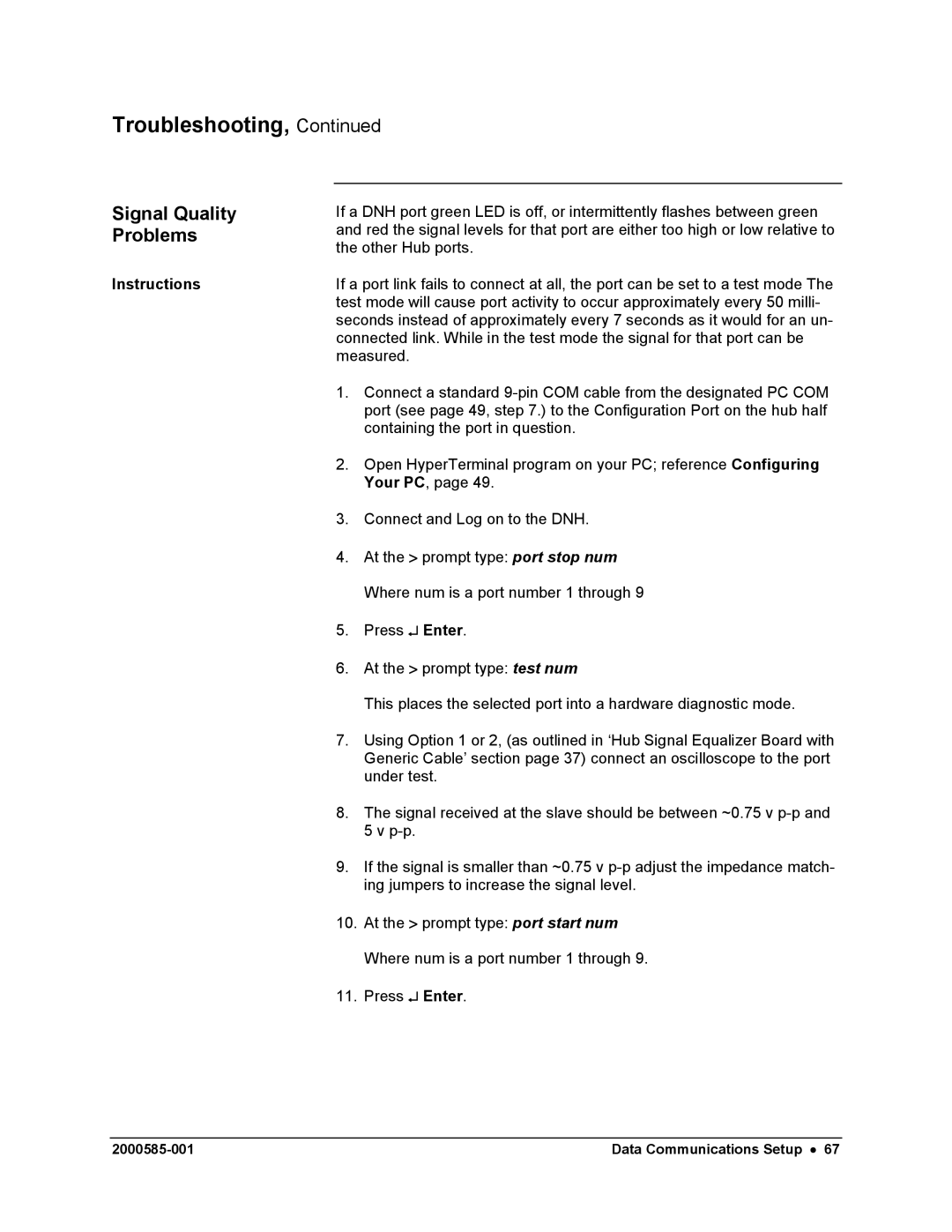 Siemens DataNET Hub (DNH) user manual Signal Quality Problems, Instructions 