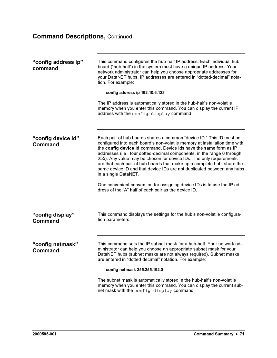 Siemens DataNET Hub (DNH) user manual Config address ip command Config device id Command 