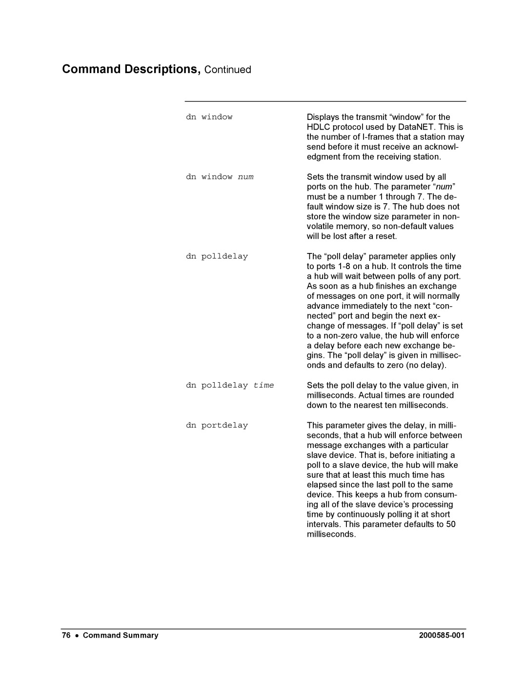 Siemens DataNET Hub (DNH) user manual Command Descriptions 