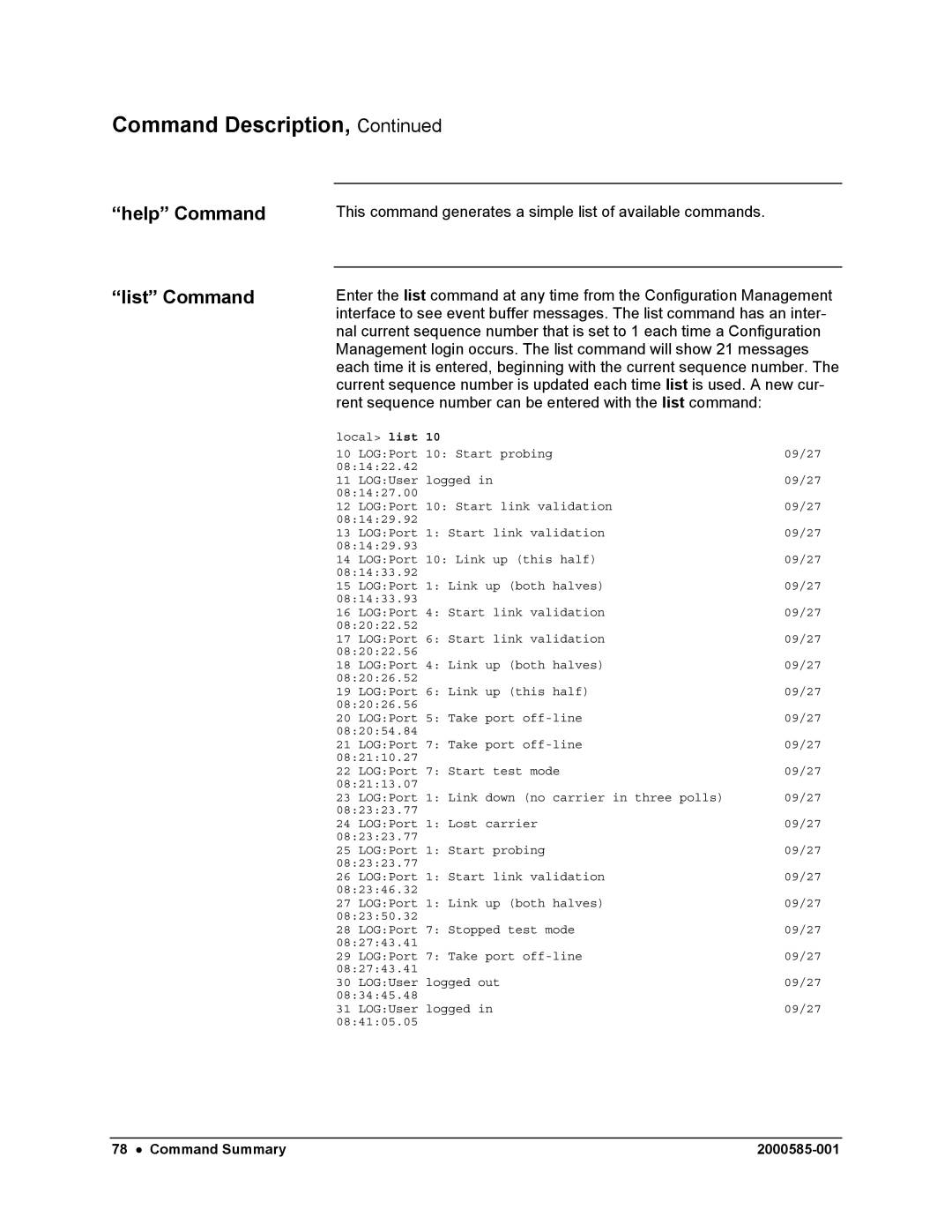 Siemens DataNET Hub (DNH) user manual Command Description, Help Command List Command 