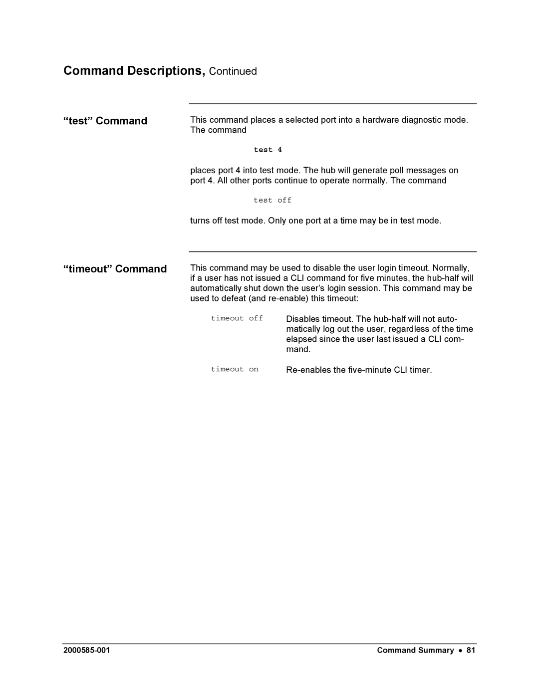 Siemens DataNET Hub (DNH) user manual Test Command Timeout Command 