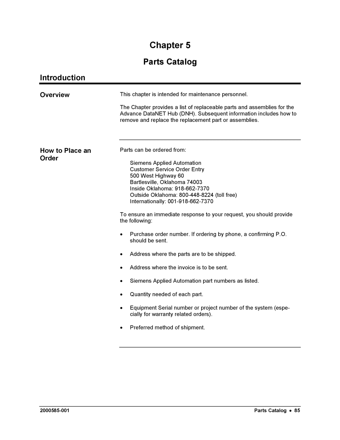 Siemens DataNET Hub (DNH) user manual Parts Catalog, Overview How to Place an Order 