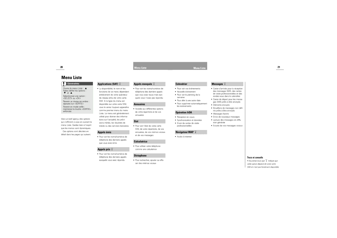 Siemens DK-9490 Pandrup manual Menu Liste 