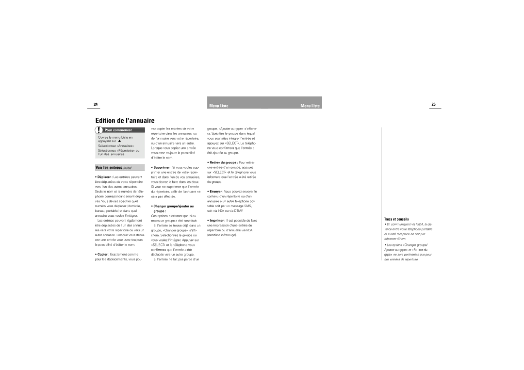 Siemens DK-9490 Pandrup manual Voir les entrées suite, Changer groupe/ajouter au groupe 