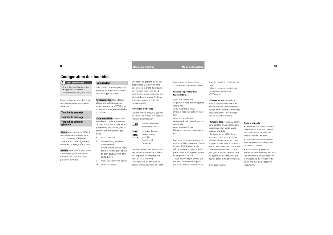 Siemens DK-9490 Pandrup manual Configuration des tonalités, Compositeur, Indications daffichage 