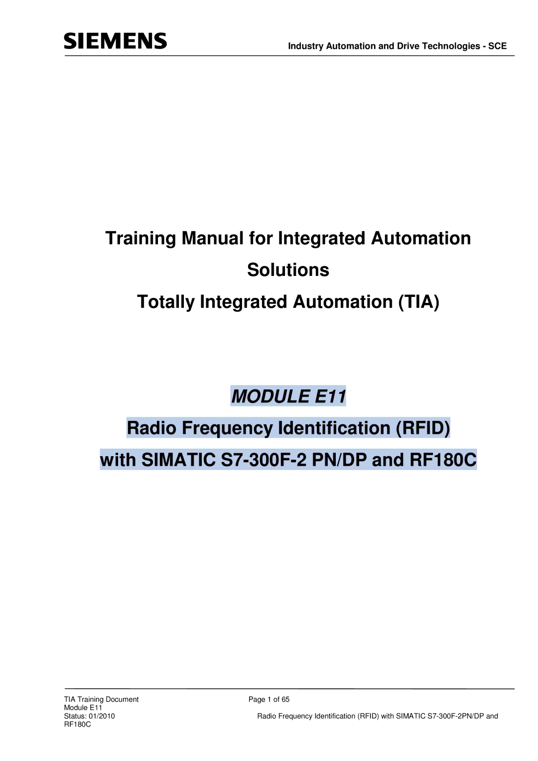 Siemens S7-300F-2 PN, DP manual Module E11, Industry Automation and Drive Technologies SCE 