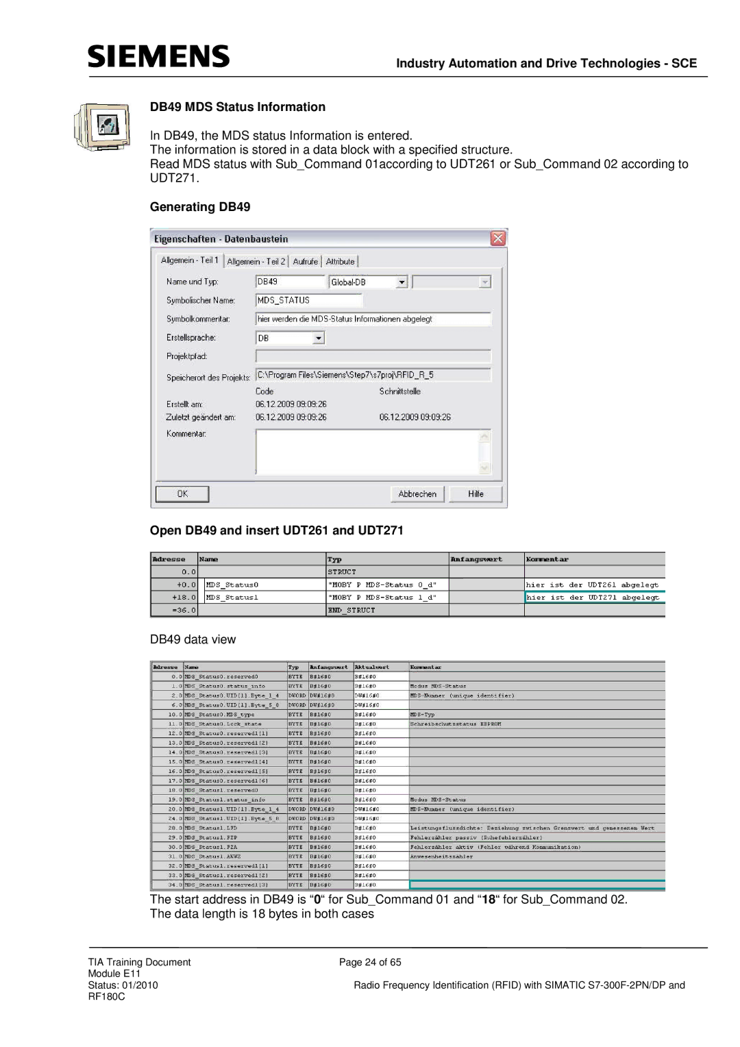 Siemens DP, S7-300F-2 PN manual Generating DB49 Open DB49 and insert UDT261 and UDT271 