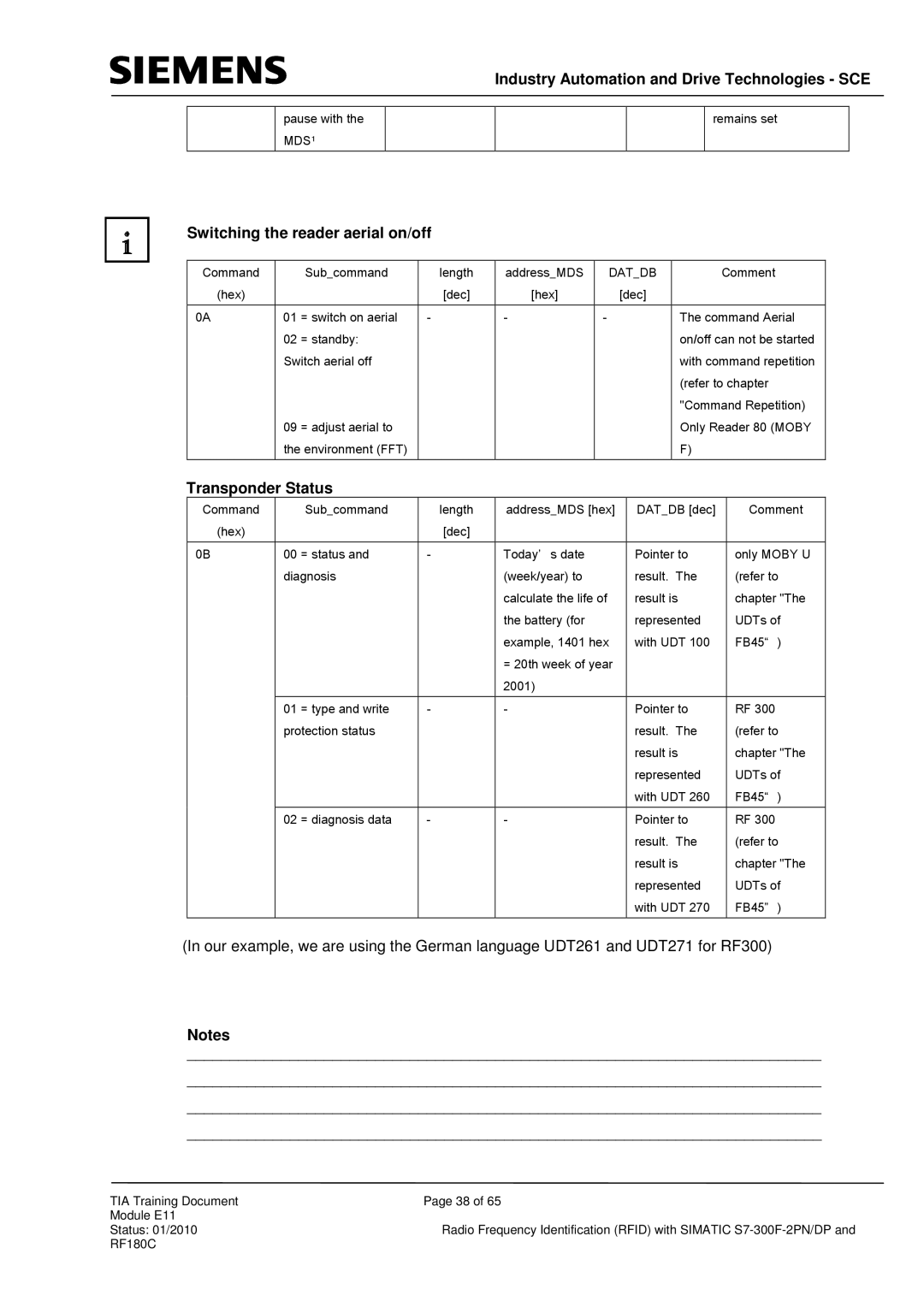 Siemens DP, S7-300F-2 PN manual Switching the reader aerial on/off, Transponder Status 