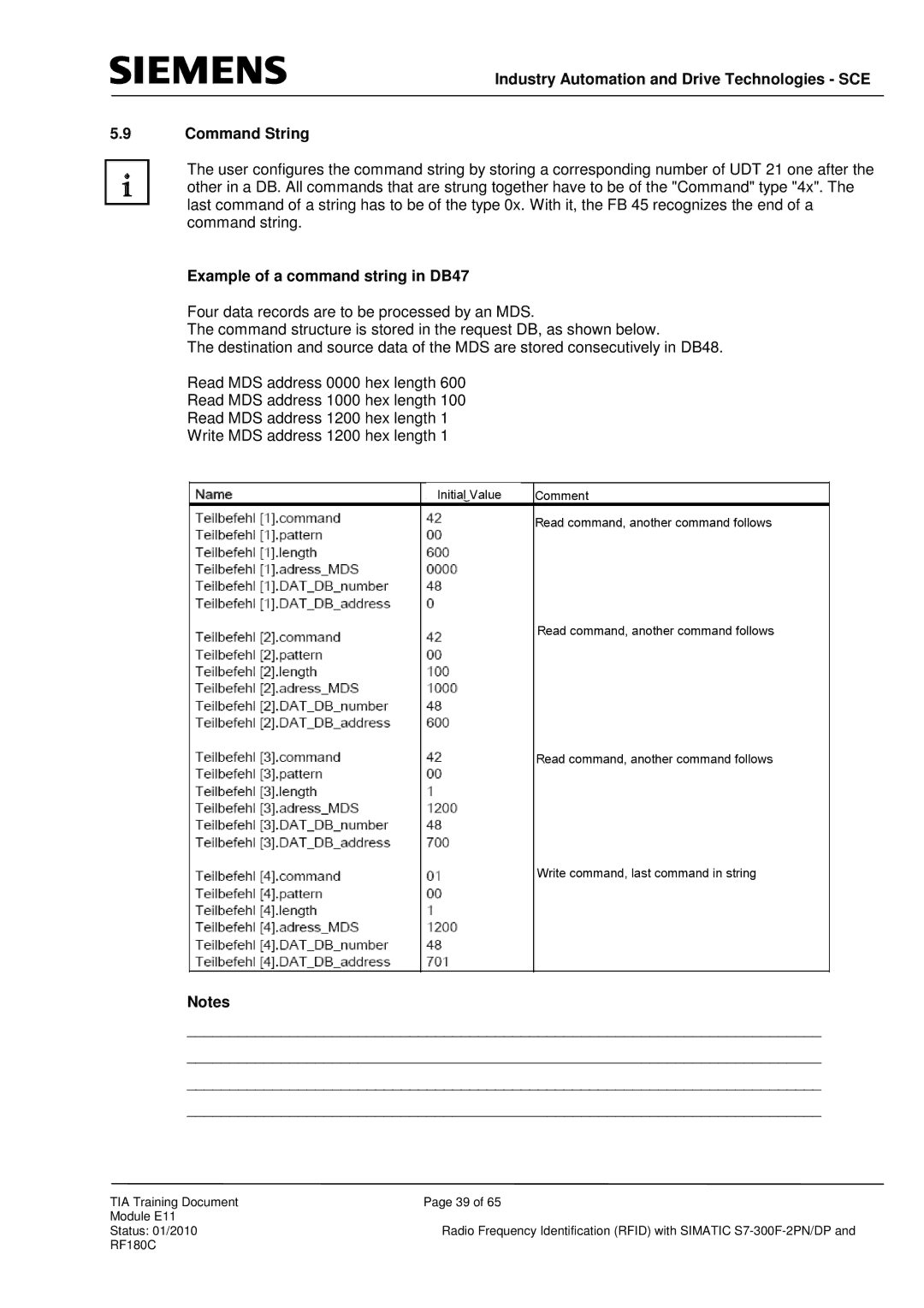 Siemens S7-300F-2 PN, DP manual Example of a command string in DB47 