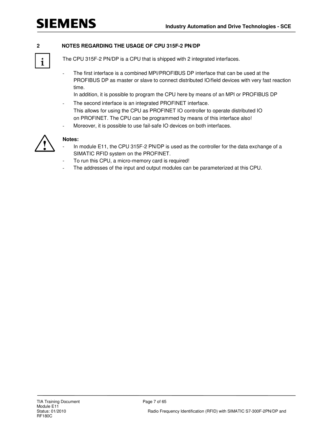 Siemens S7-300F-2 PN, DP manual Industry Automation and Drive Technologies SCE 