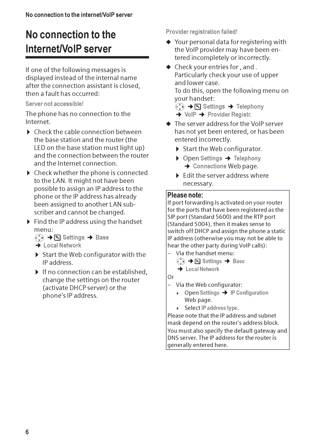 Siemens DP450 manual No connection to Internet/VoIP server 