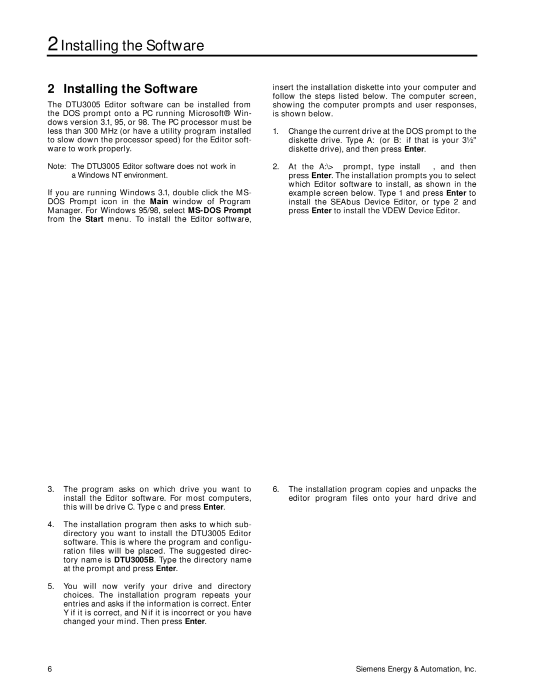 Siemens DTU3005-B manual Installing the Software 