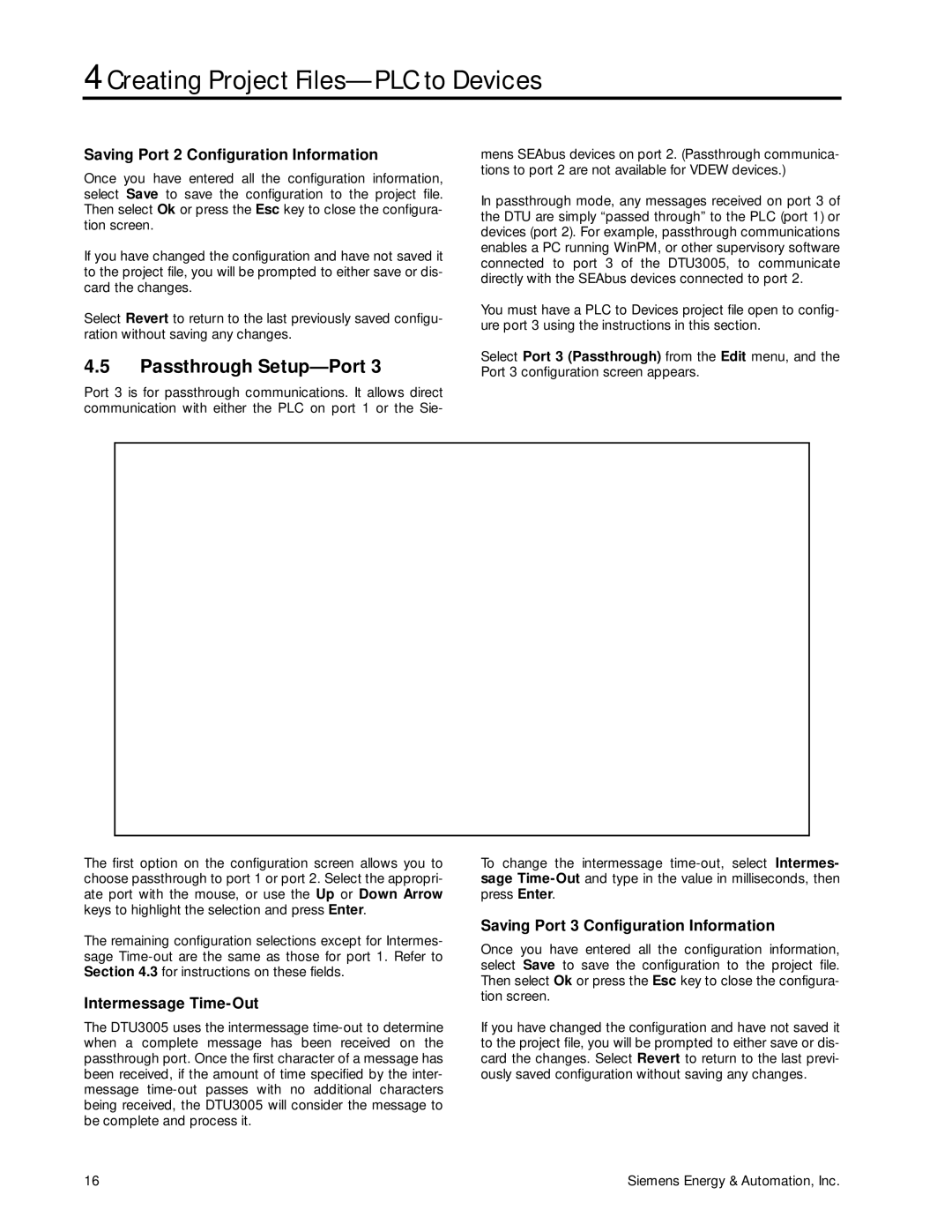 Siemens DTU3005-B manual Passthrough Setup-Port, Saving Port 2 Configuration Information, Intermessage Time-Out 