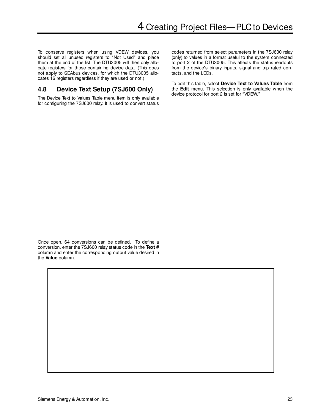 Siemens DTU3005-B manual Device Text Setup 7SJ600 Only 