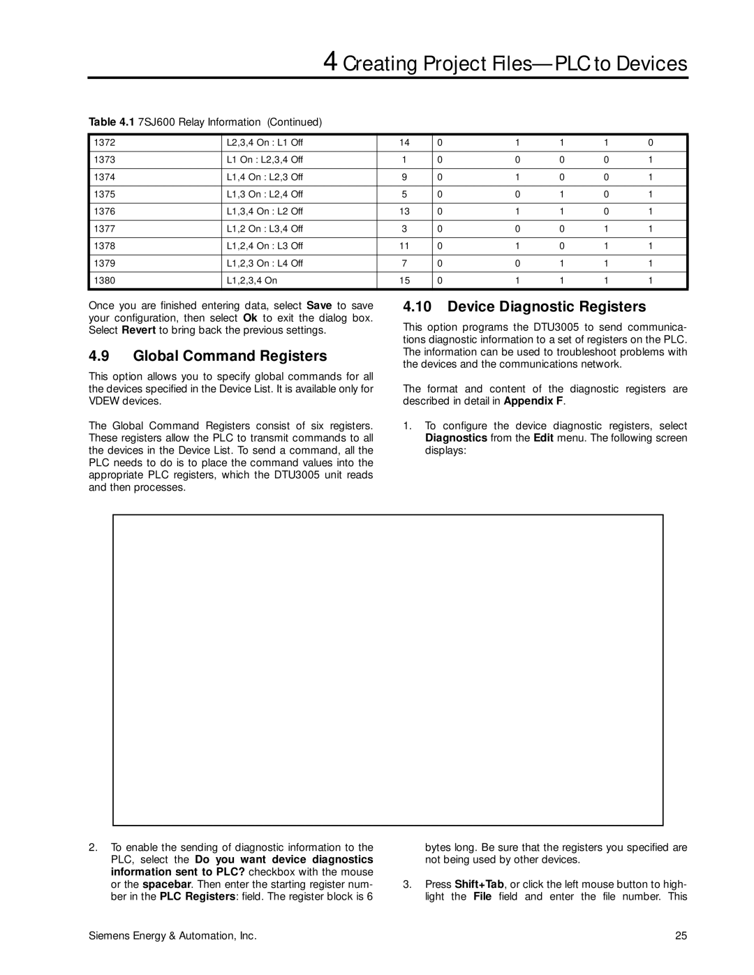 Siemens DTU3005-B manual Global Command Registers, Device Diagnostic Registers 