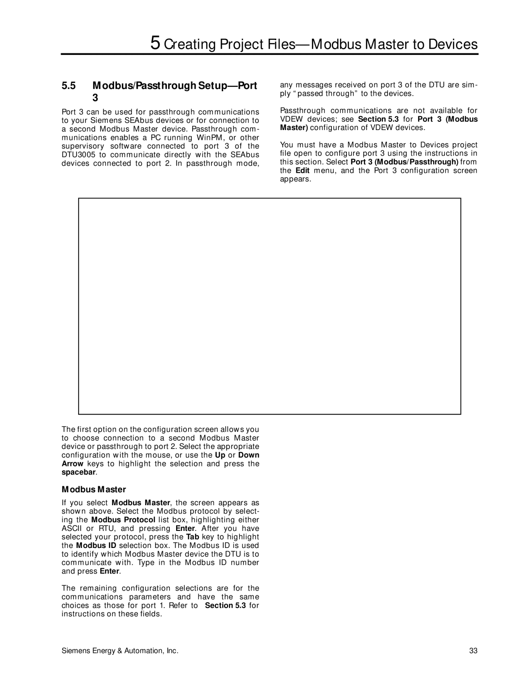 Siemens DTU3005-B manual Modbus/Passthrough Setup-Port, Modbus Master 