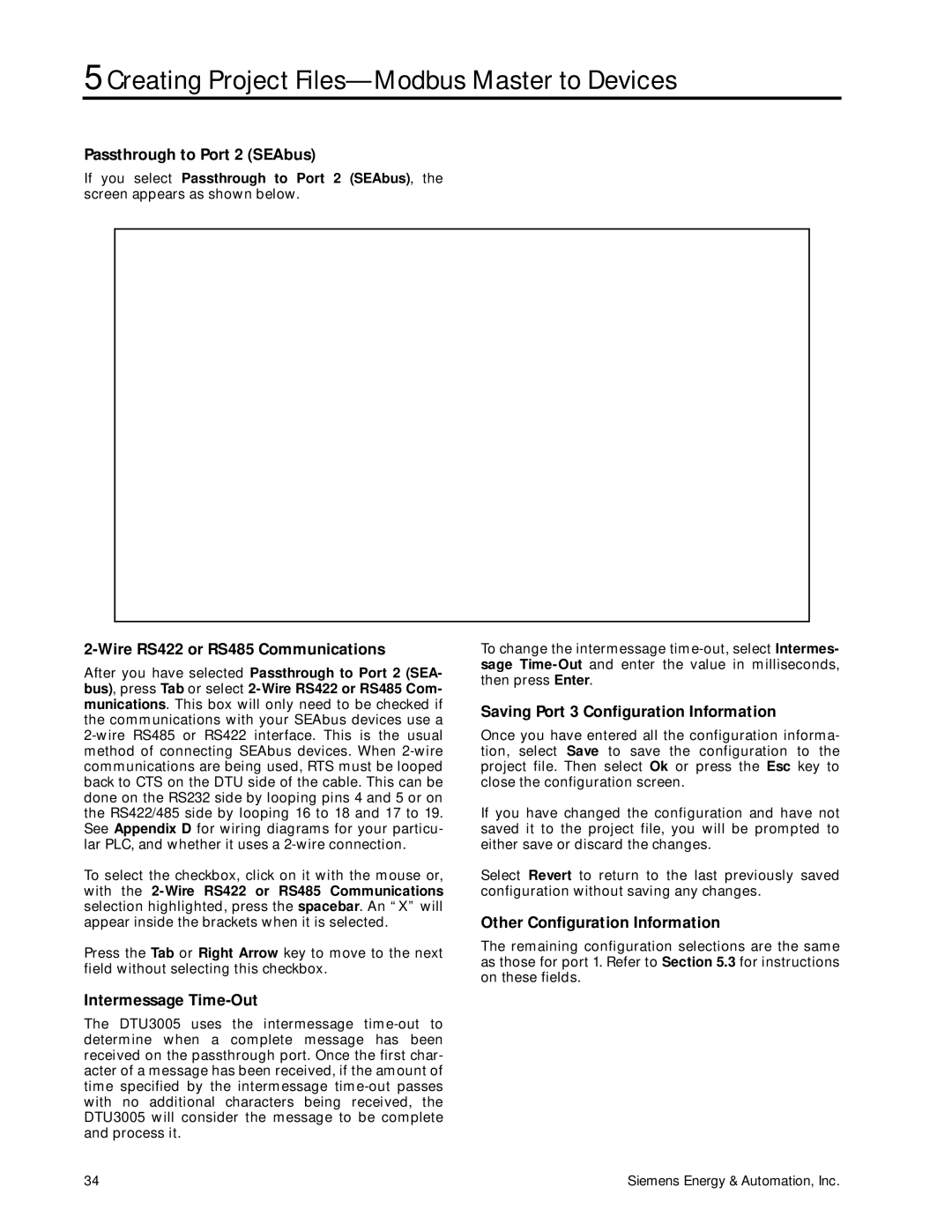 Siemens DTU3005-B manual Passthrough to Port 2 SEAbus, With the 2-Wire RS422 or RS485 Communications 