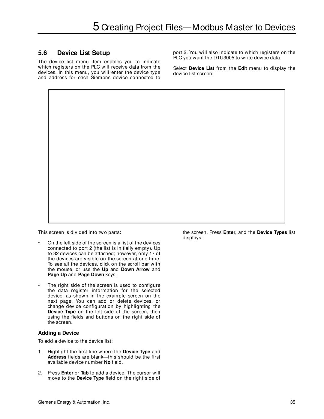 Siemens DTU3005-B manual Device List Setup 