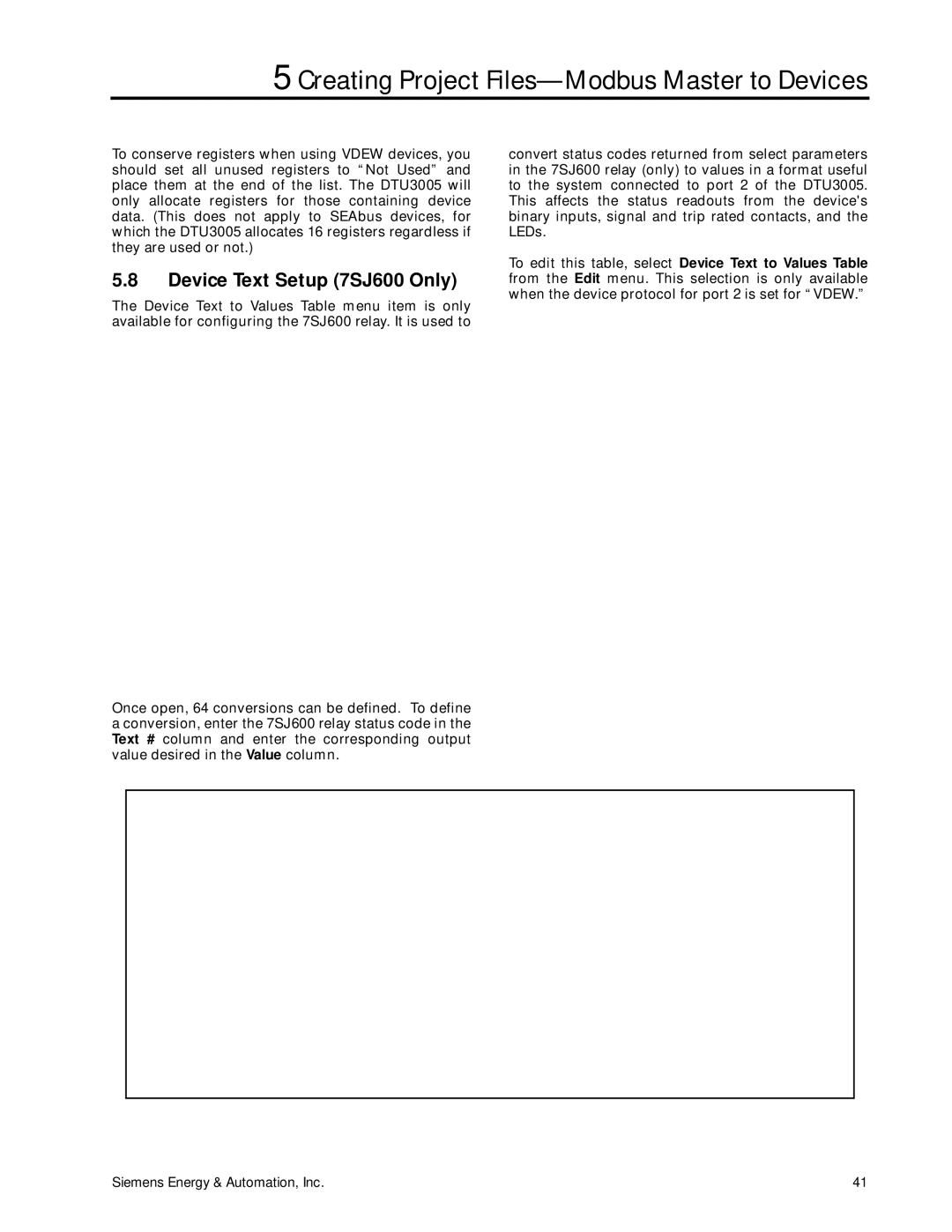 Siemens DTU3005-B manual Device Text Setup 7SJ600 Only 
