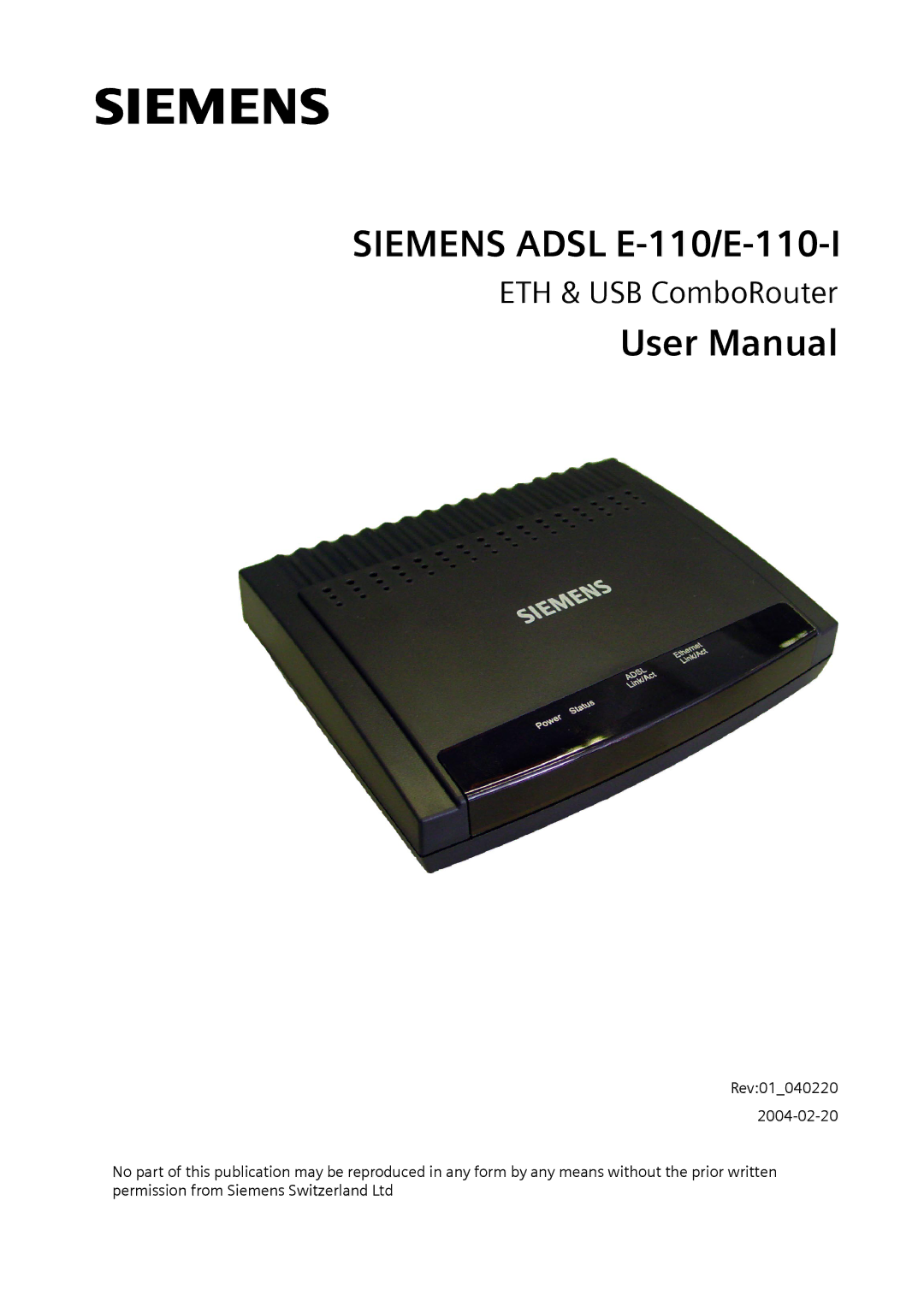 Siemens user manual Siemens Adsl E-110/E-110-I 