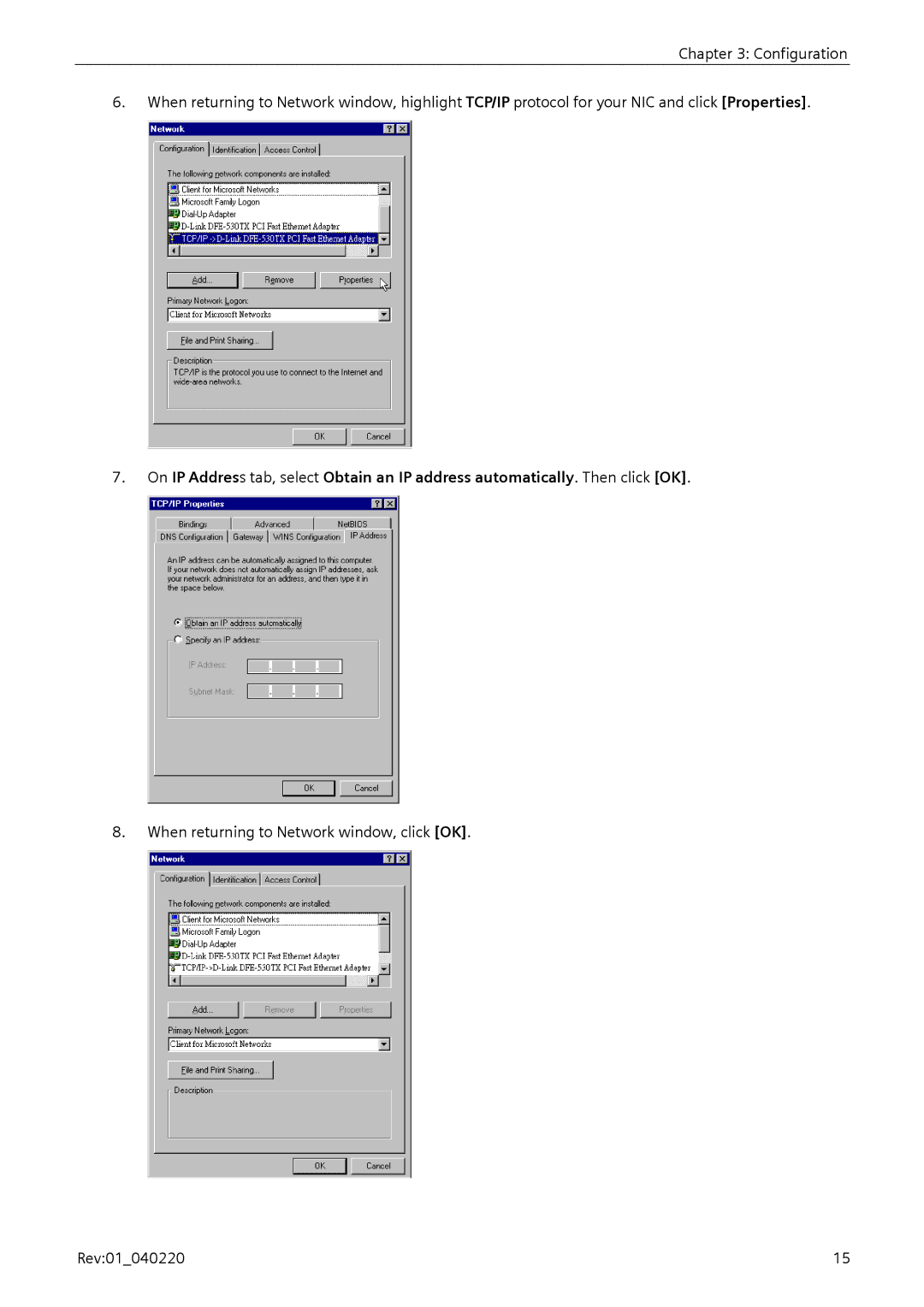 Siemens E-110-I user manual When returning to Network window, click OK Rev01040220 