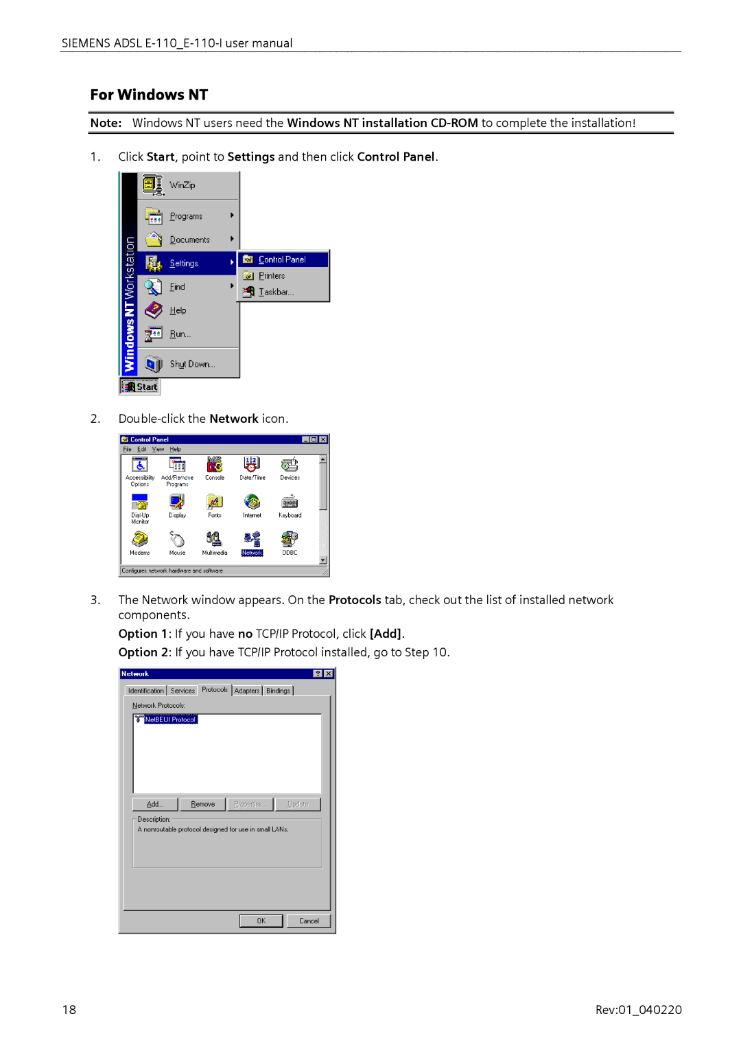 Siemens E-110-I user manual For Windows NT 