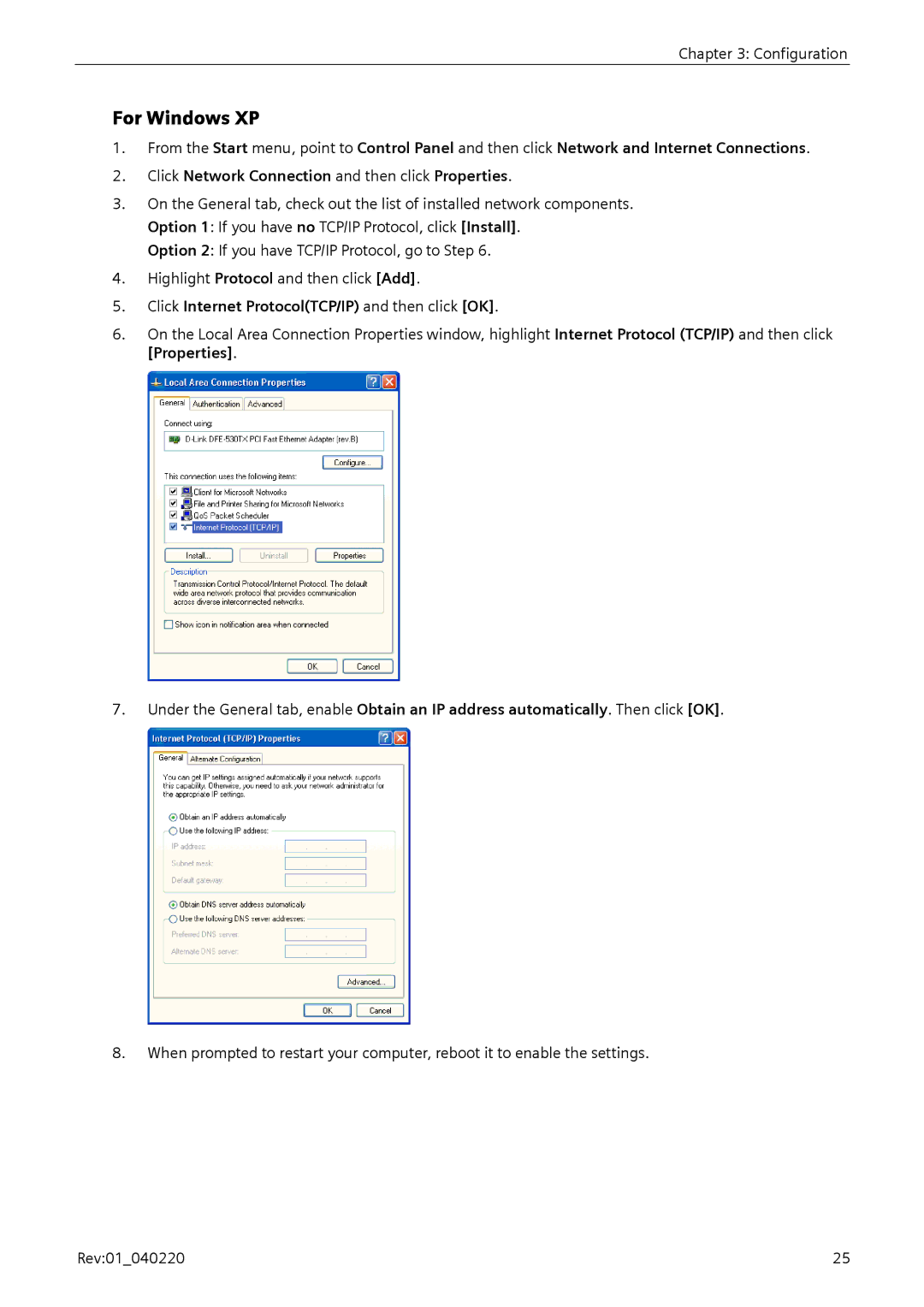 Siemens E-110-I user manual For Windows XP, Click Internet ProtocolTCP/IP and then click OK 