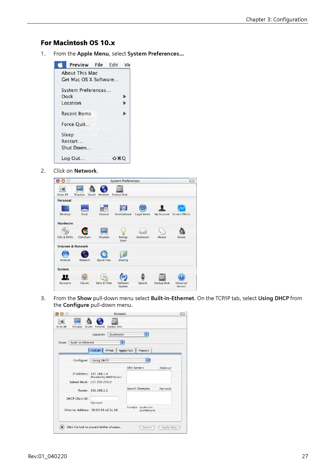 Siemens E-110-I user manual For Macintosh OS, From the Apple Menu, select System Preferences… 