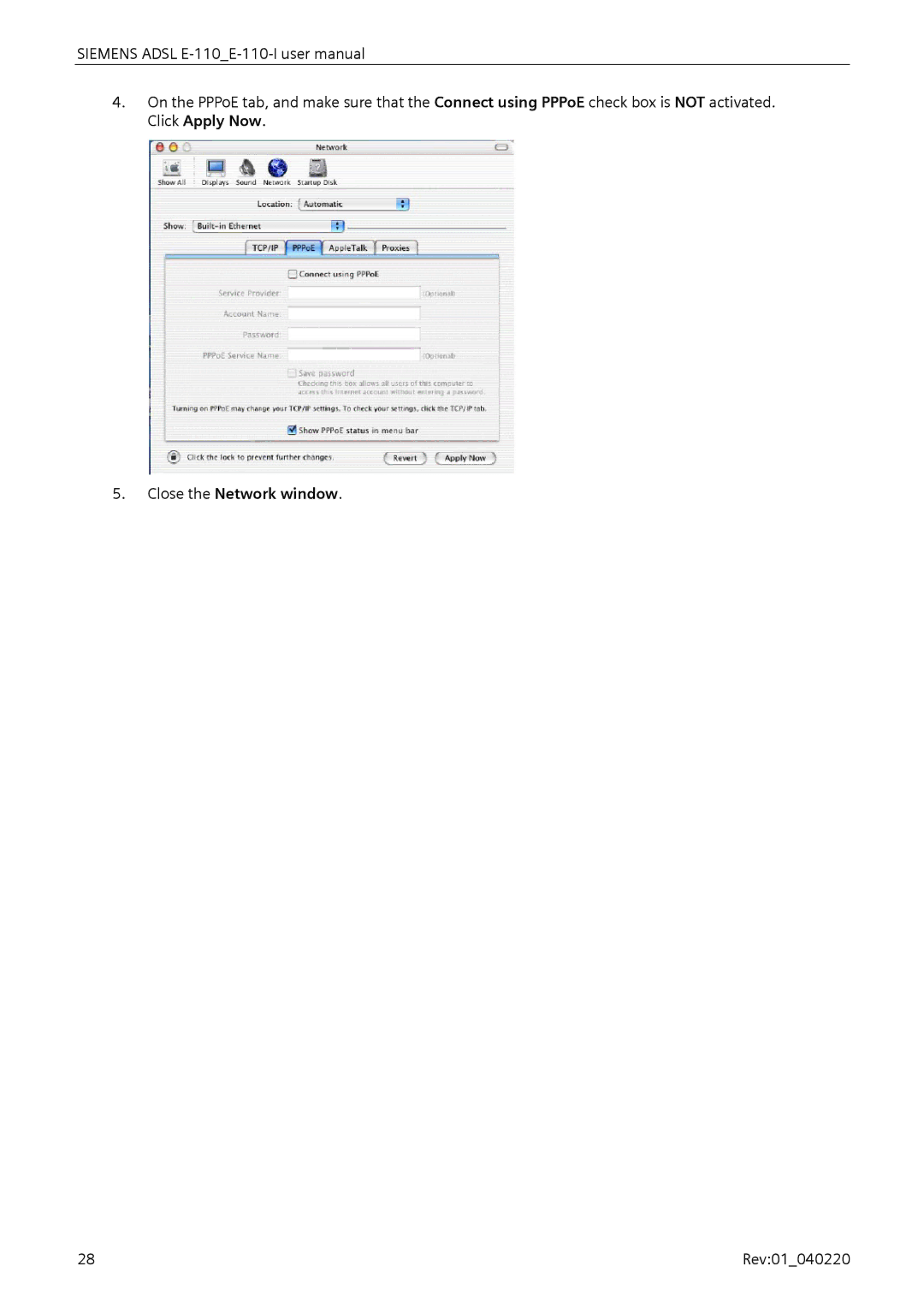 Siemens E-110-I user manual Close the Network window 