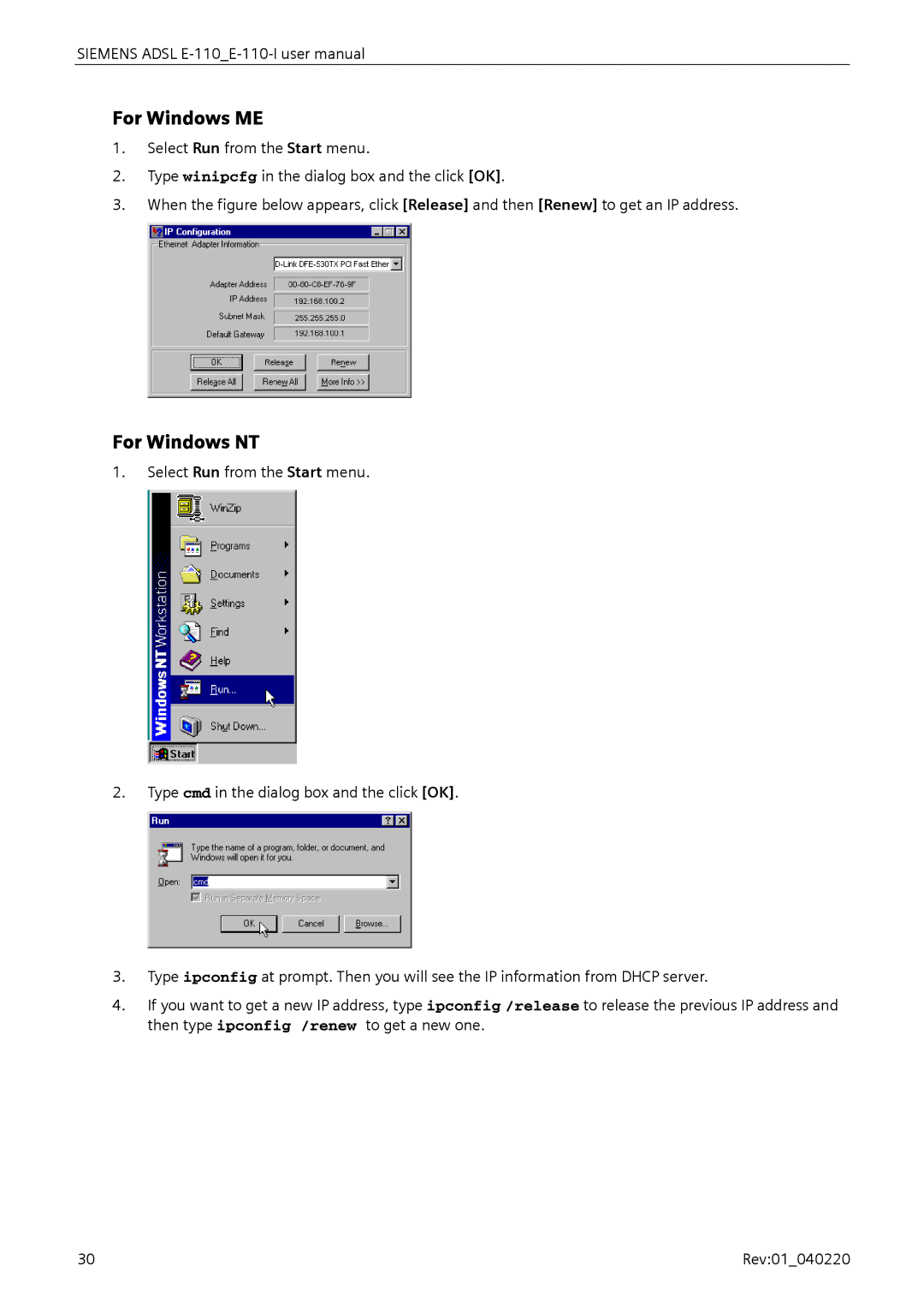 Siemens E-110-I user manual For Windows ME 