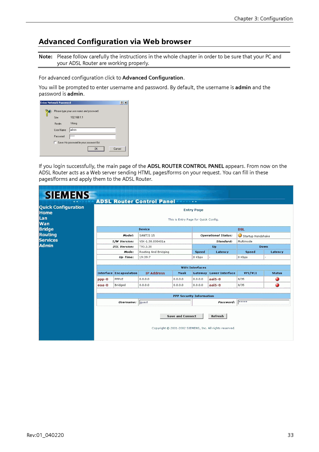 Siemens E-110-I user manual Advanced Configuration via Web browser 