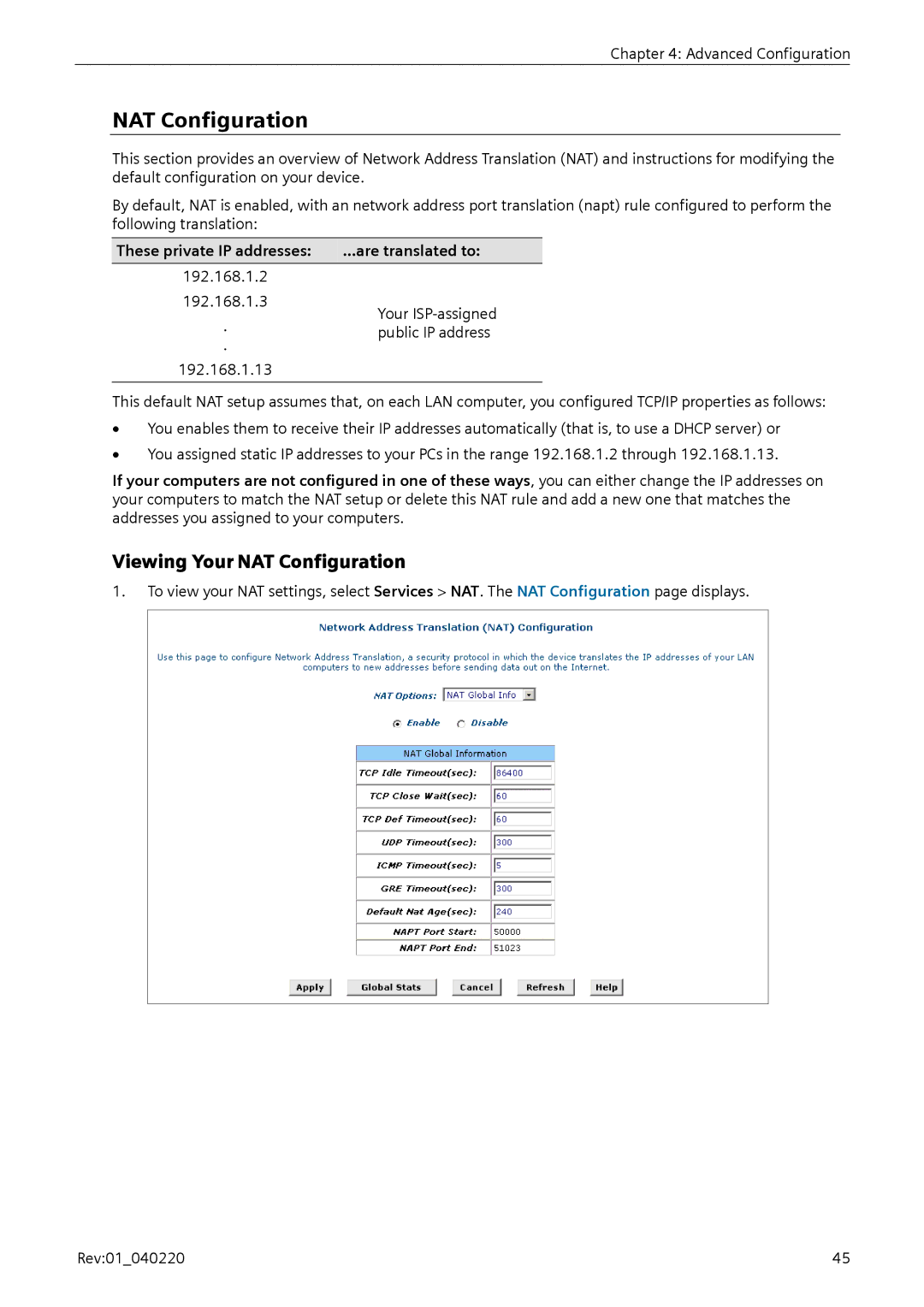 Siemens E-110-I user manual Viewing Your NAT Configuration, These private IP addresses Are translated to 