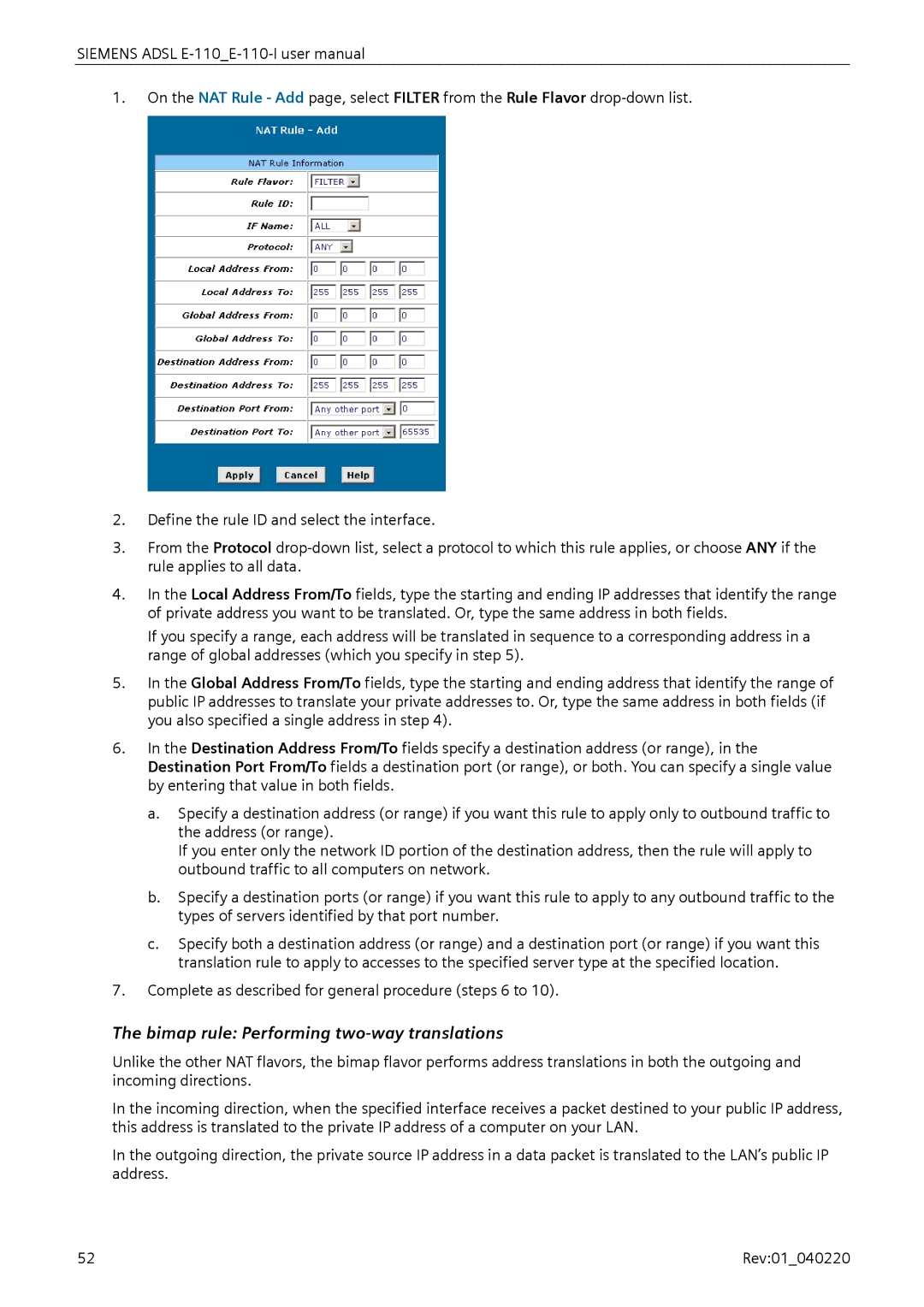 Siemens E-110-I user manual Bimap rule Performing two-way translations 