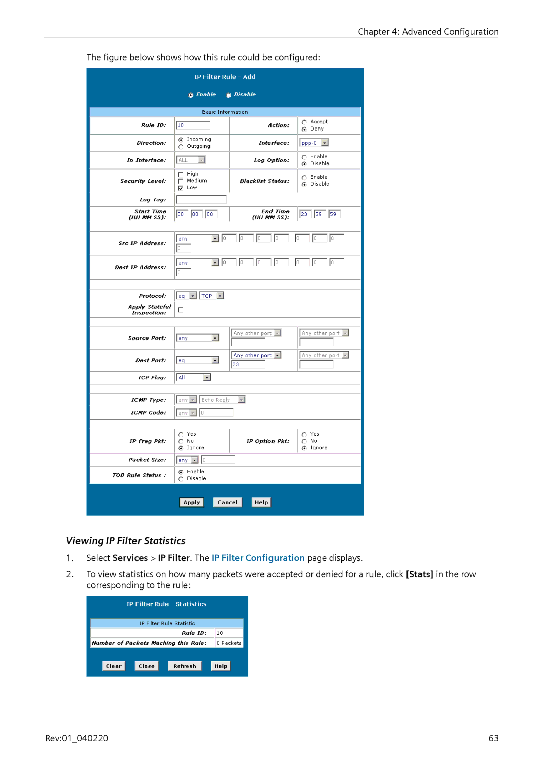 Siemens E-110-I user manual Viewing IP Filter Statistics 