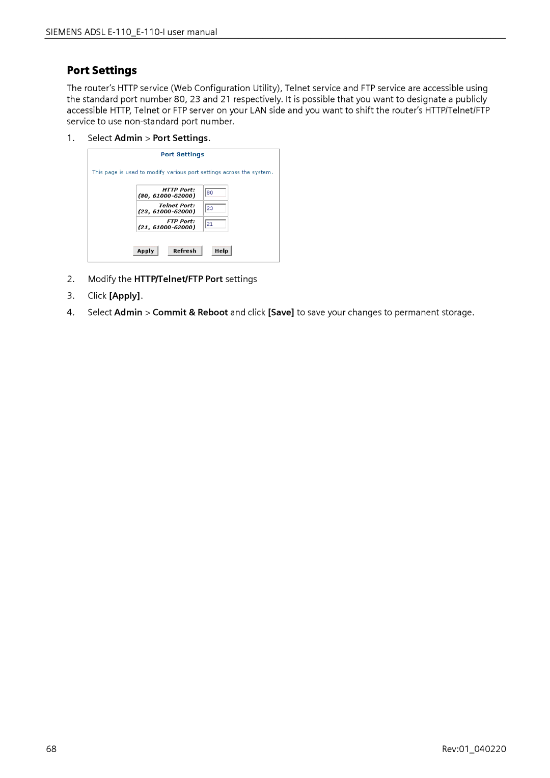 Siemens E-110-I user manual Port Settings 