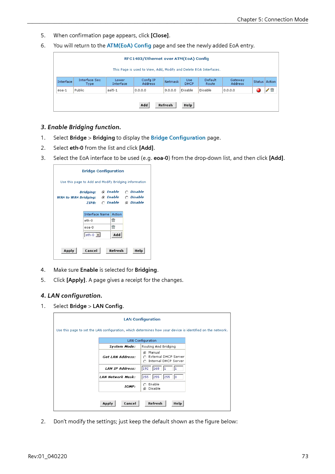 Siemens E-110-I user manual Enable Bridging function, LAN configuration, Select Bridge LAN Config 