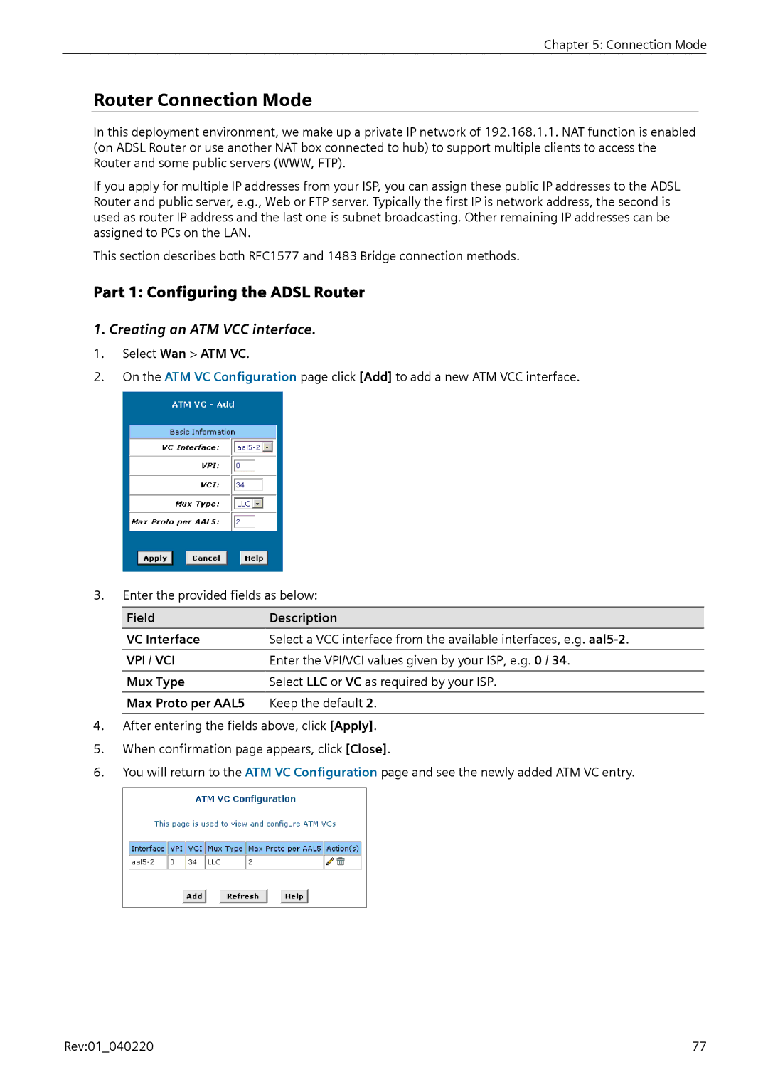 Siemens E-110-I user manual Router Connection Mode, Part 1 Configuring the Adsl Router 