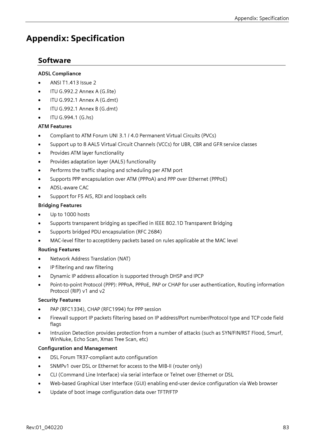 Siemens E-110-I user manual Appendix Specification, Software 