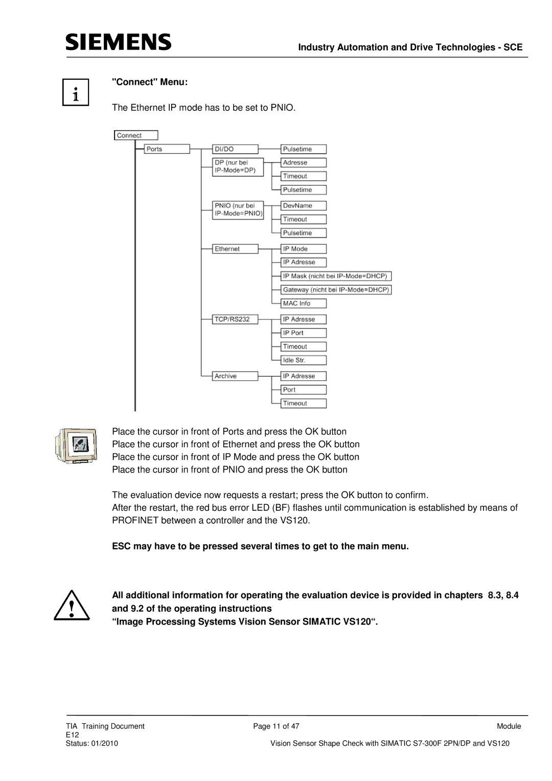 Siemens E12 manual Industry Automation and Drive Technologies SCE Connect Menu 